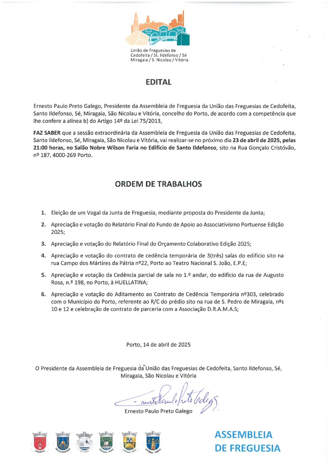 Sessão Extraordinária da Assembleia de Freguesia