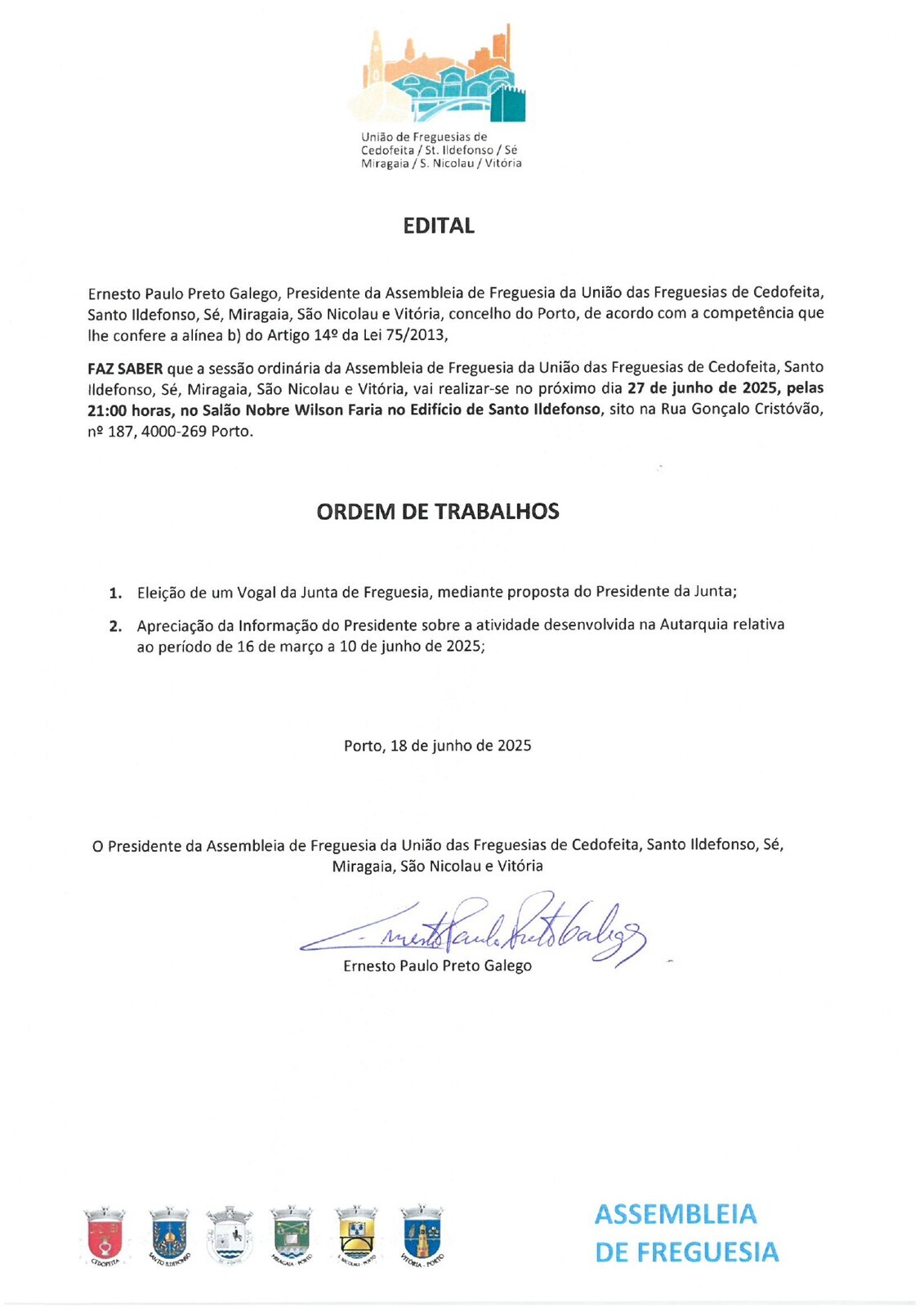 Sessão Ordinária da Assembleia de Freguesia