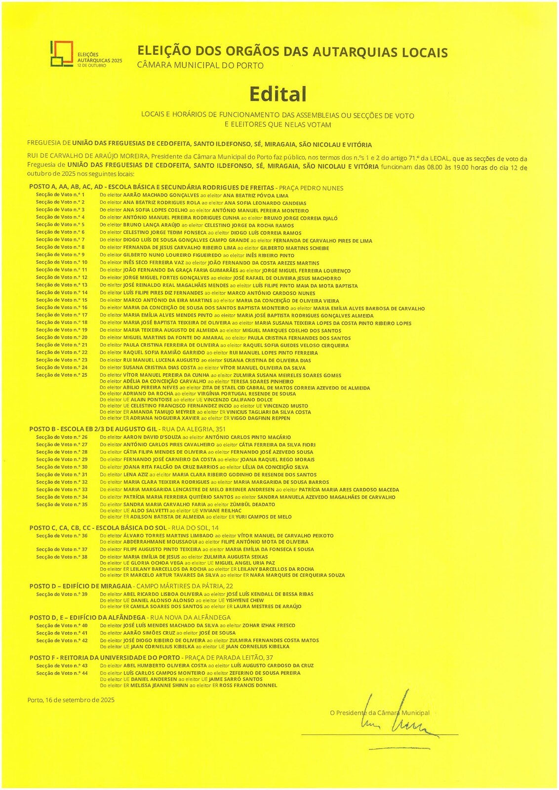 LOCAIS DE FUNCIONAMENTO DAS ASSSEMBLEIA DE VOTO